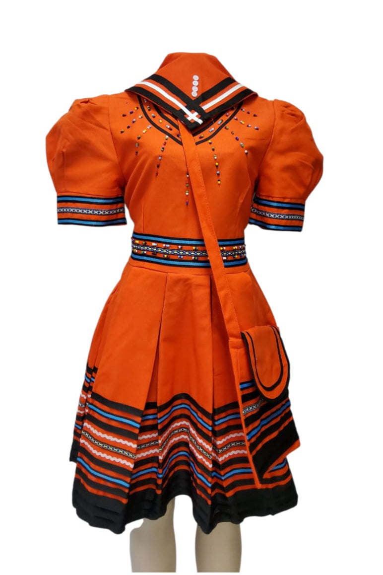 Ladies Traditional Dress Bag And Doek -Orange ZE Africa Ladies Traditional Dress Bag And Doek -Orange ZE Africa